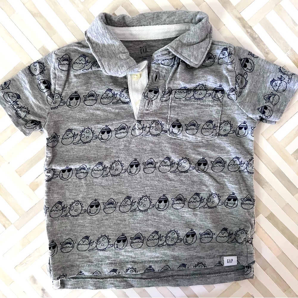 GAP Baby Dinosaur Grey Polo Shirt, 12-18mo